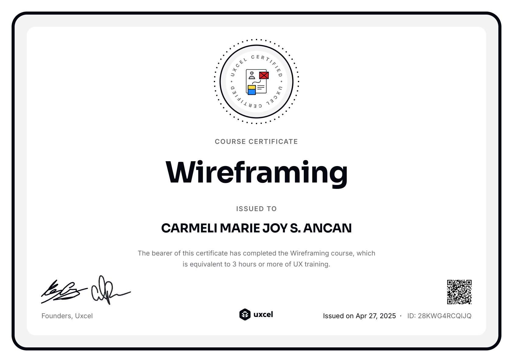 CARMELI MARIE JOY S. ANCAN's certificate